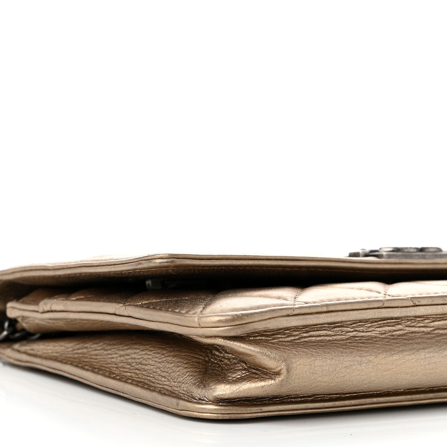 Metallic Calfskin Quilted Boy Wallet On Chain WOC Gold