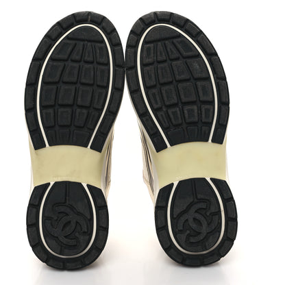 Chanel Fabric Laminated Calfskin Stretch CC Sneakers 38 White Gold Silver 5 of 10