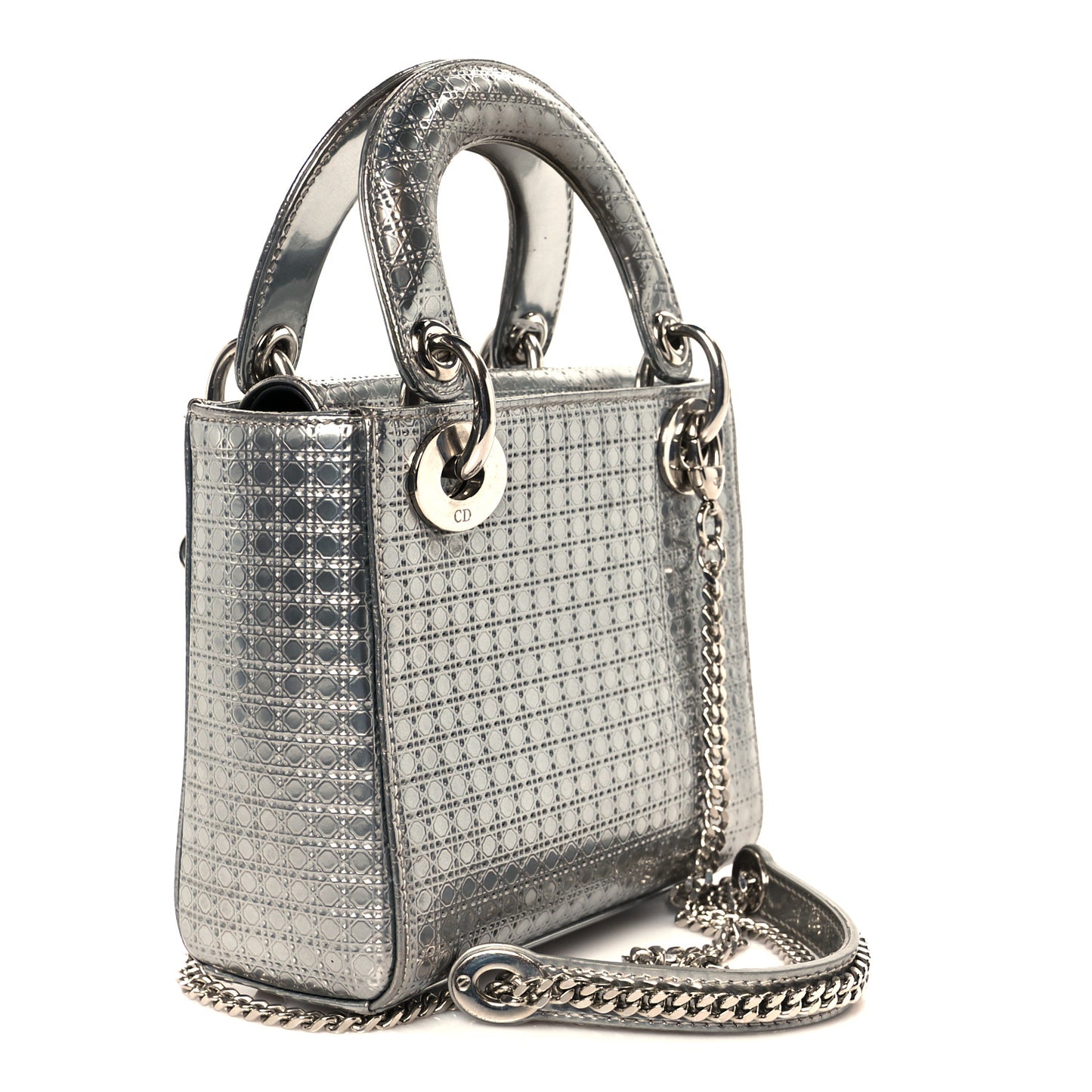Metallic Patent Micro-Cannage Mini Lady Dior Silver