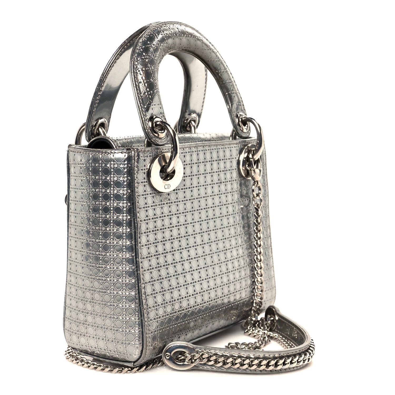 Christian Dior Metallic Patent Micro-Cannage Mini Lady Dior Silver 3 of 10