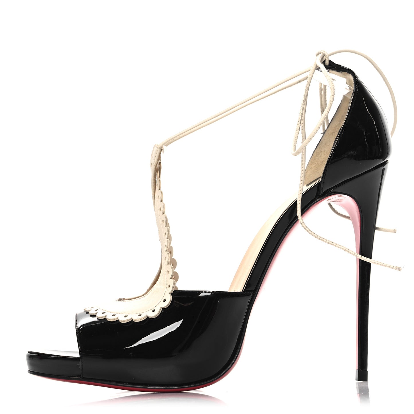 Patent Operissima Peep Toe Sandals Ankle Strap 39.5 Black White