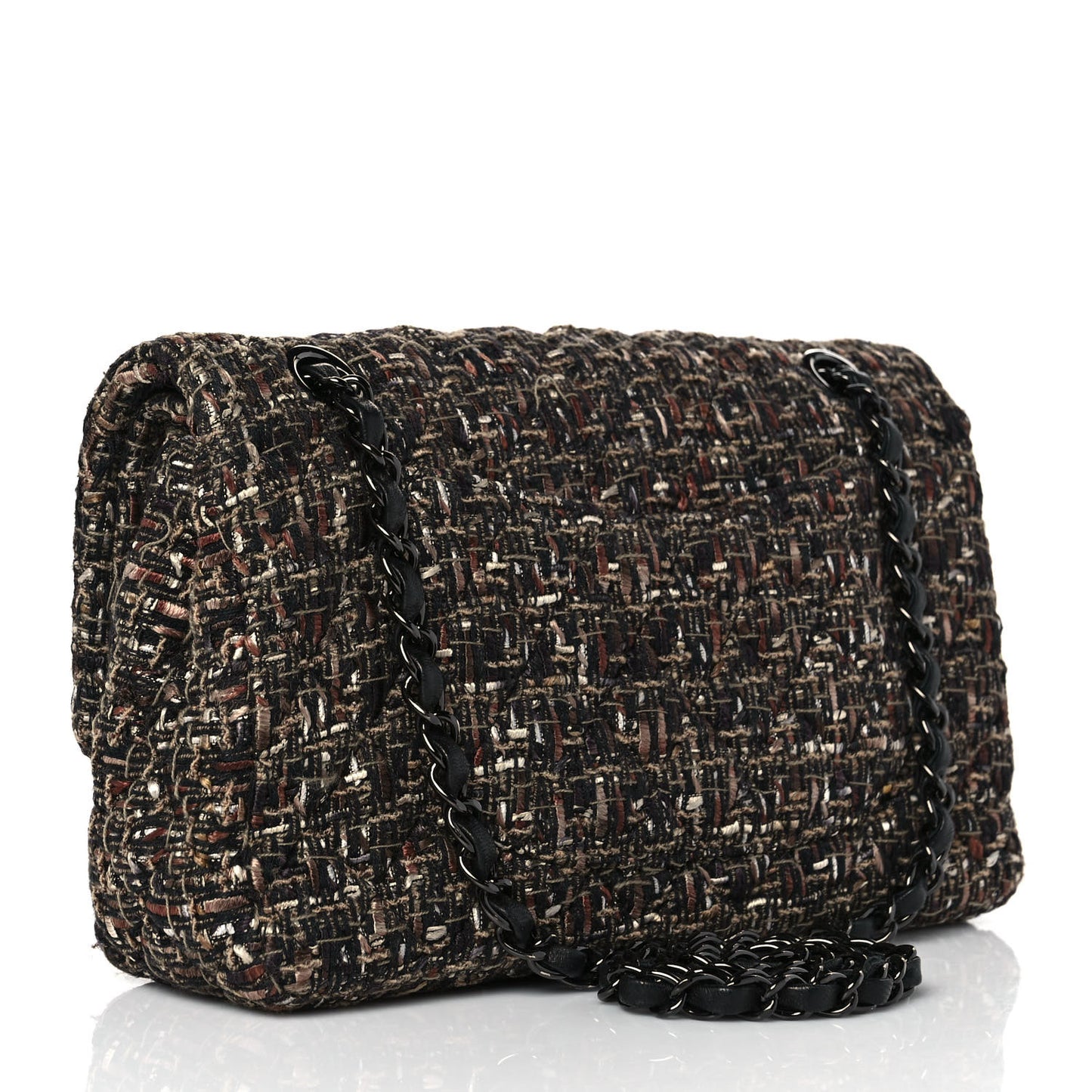 Tweed Quilted Medium Double Flap Brown