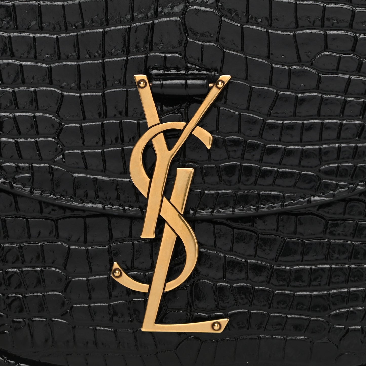 Crocodile Embossed Calfskin Small Kaia Satchel Black