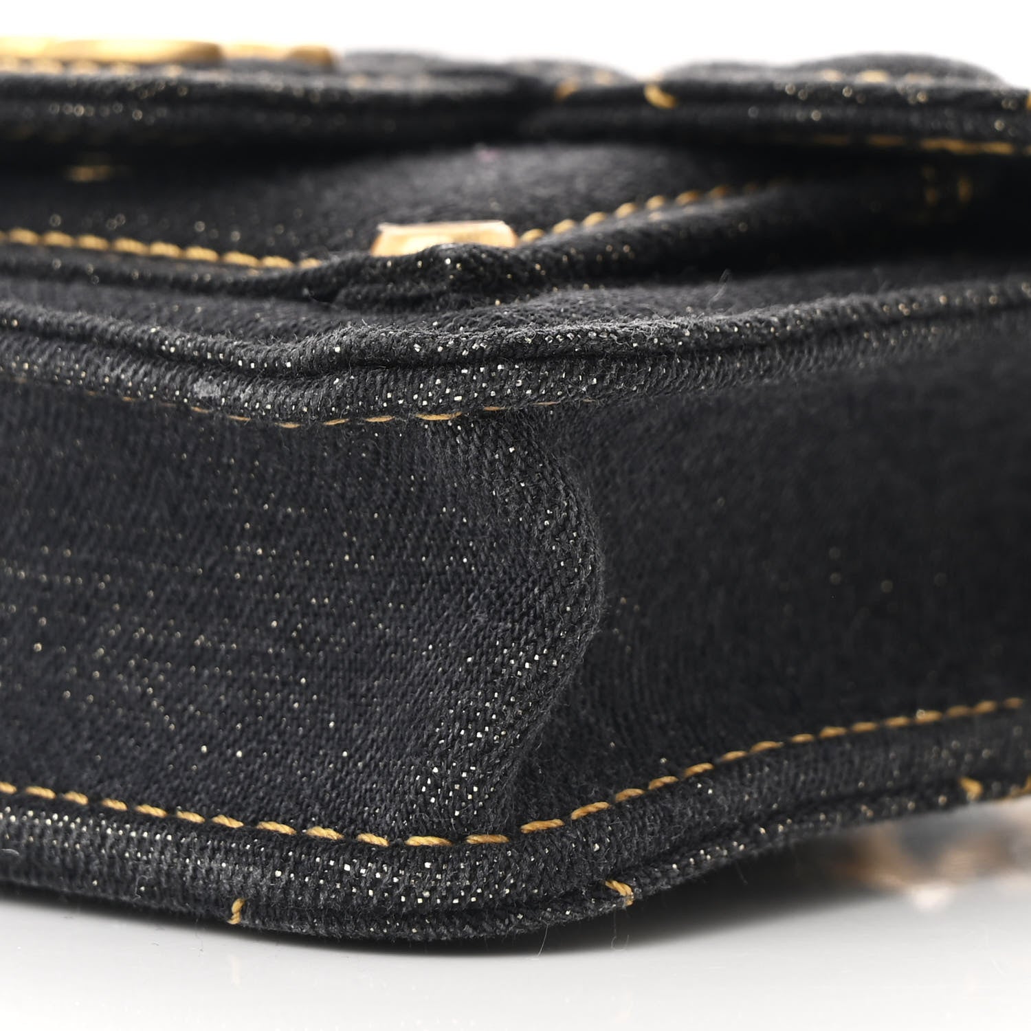 Chanel Denim Quilted Double You Card Holder On Chain Black Golden 10 of 10