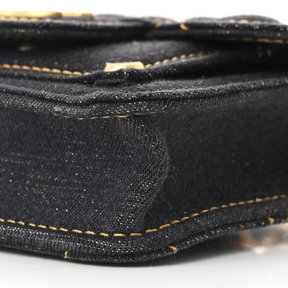 Chanel Denim Quilted Double You Card Holder On Chain Black Golden 10 of 10