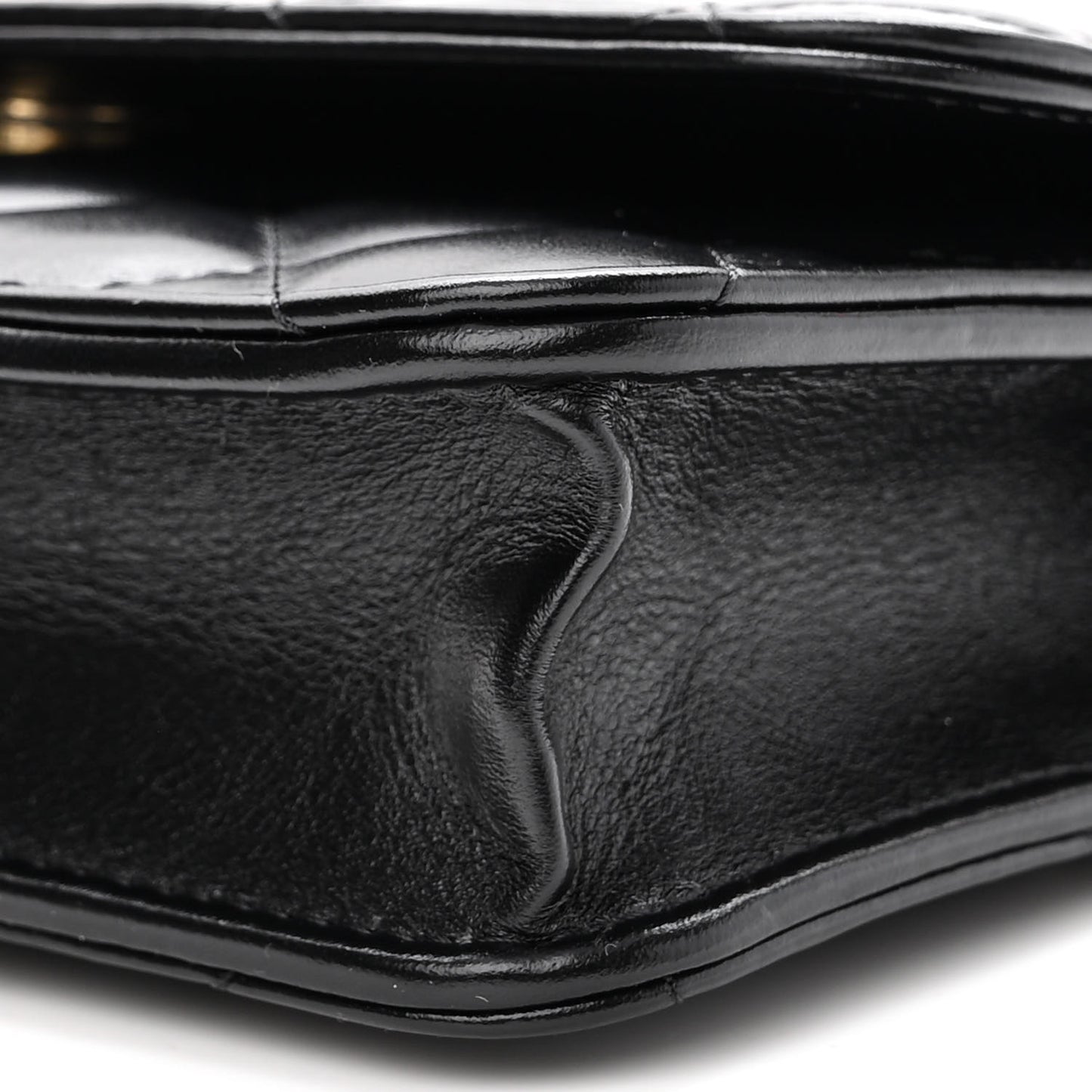Shiny Calfskin Quilted Top Handle Flap Phone Holder With Chain Black