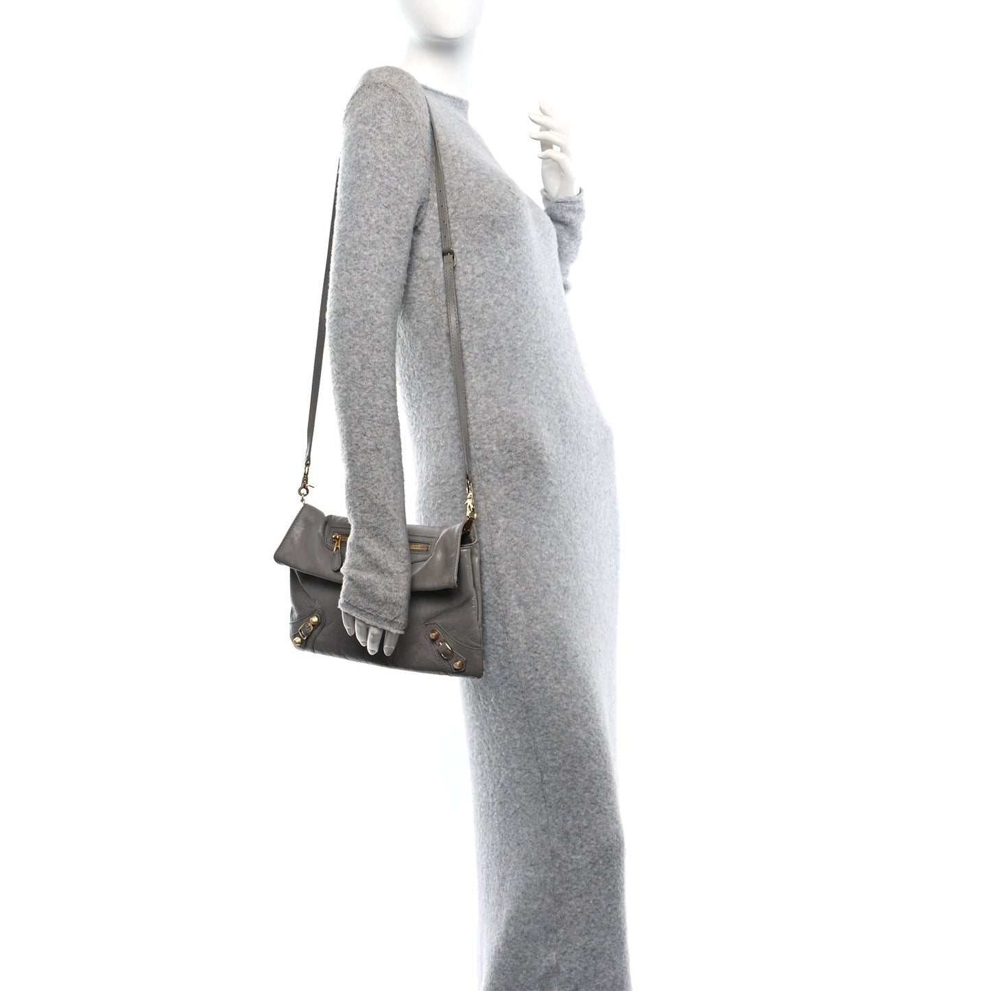 Agneau Giant 12 Gold Hardware Envelope Strap Clutch Gris Pyrite