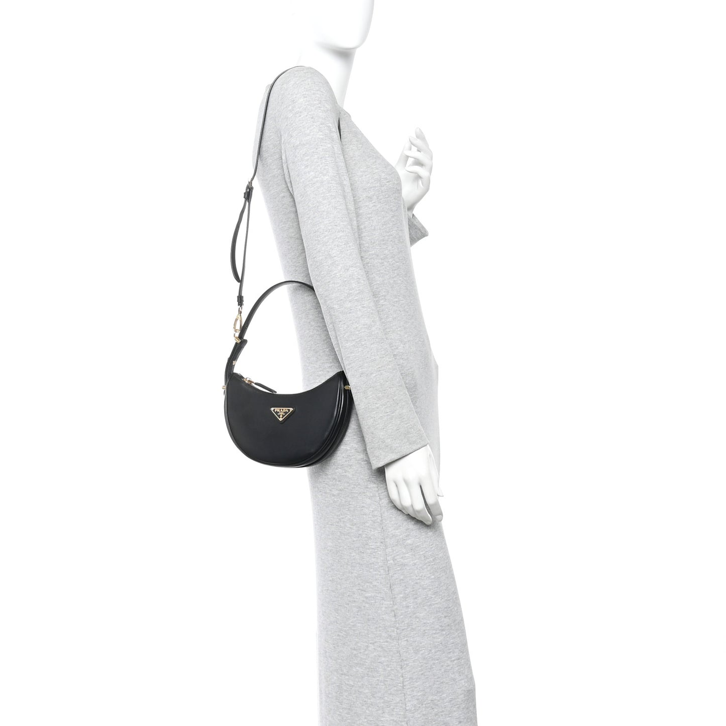 Soft Calfskin Arque Shoulder Bag Black