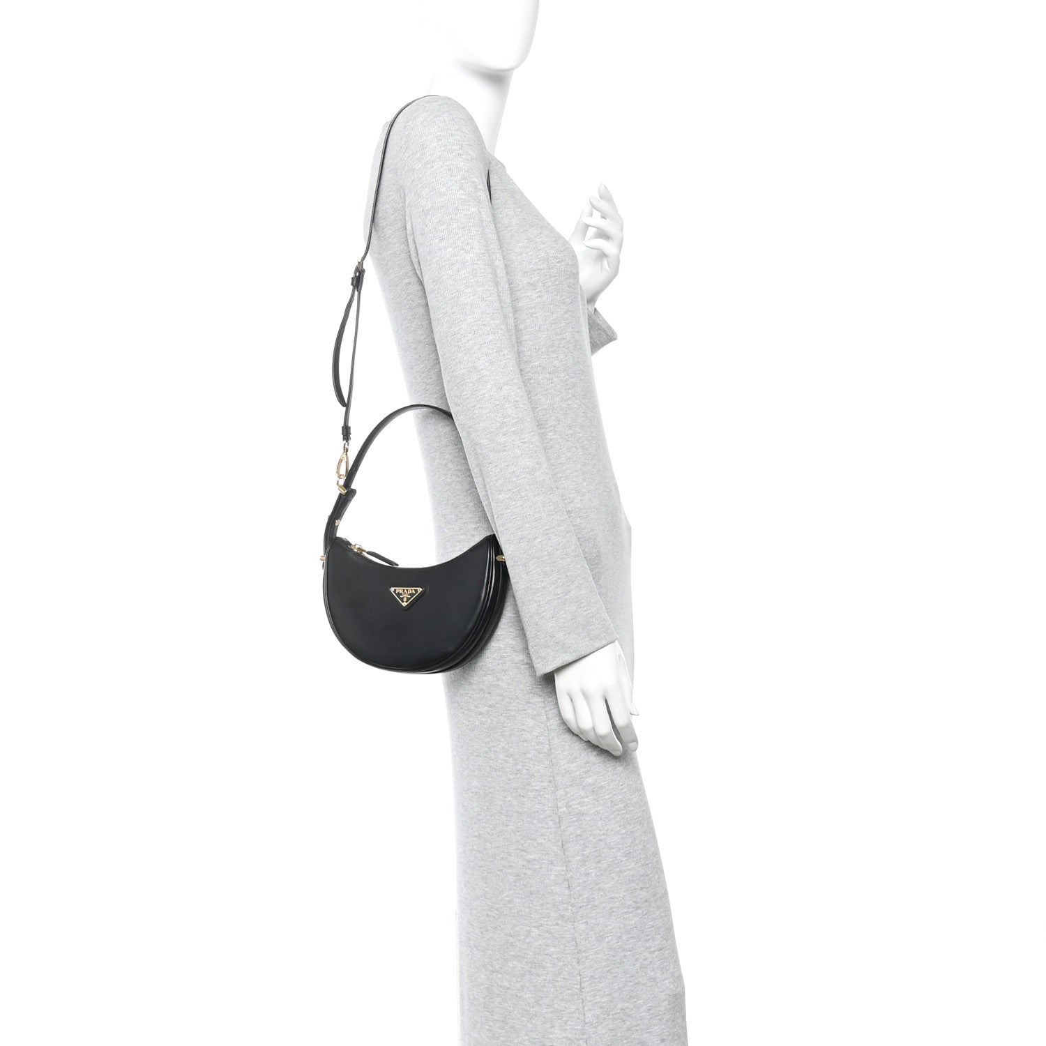 Prada Soft Calfskin Arque Shoulder Bag Black 2 of 11