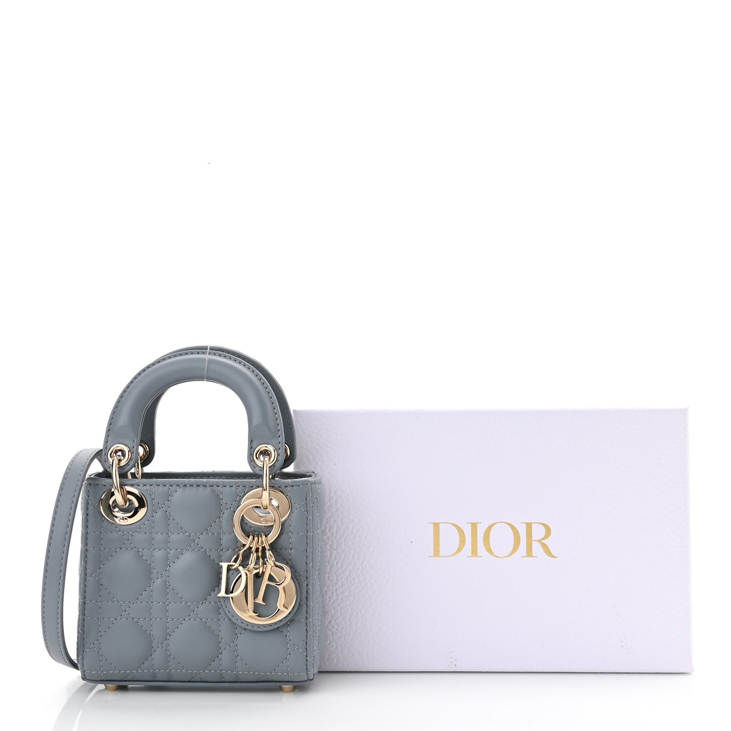 Lambskin Cannage Micro Lady Dior Cloud Blue
