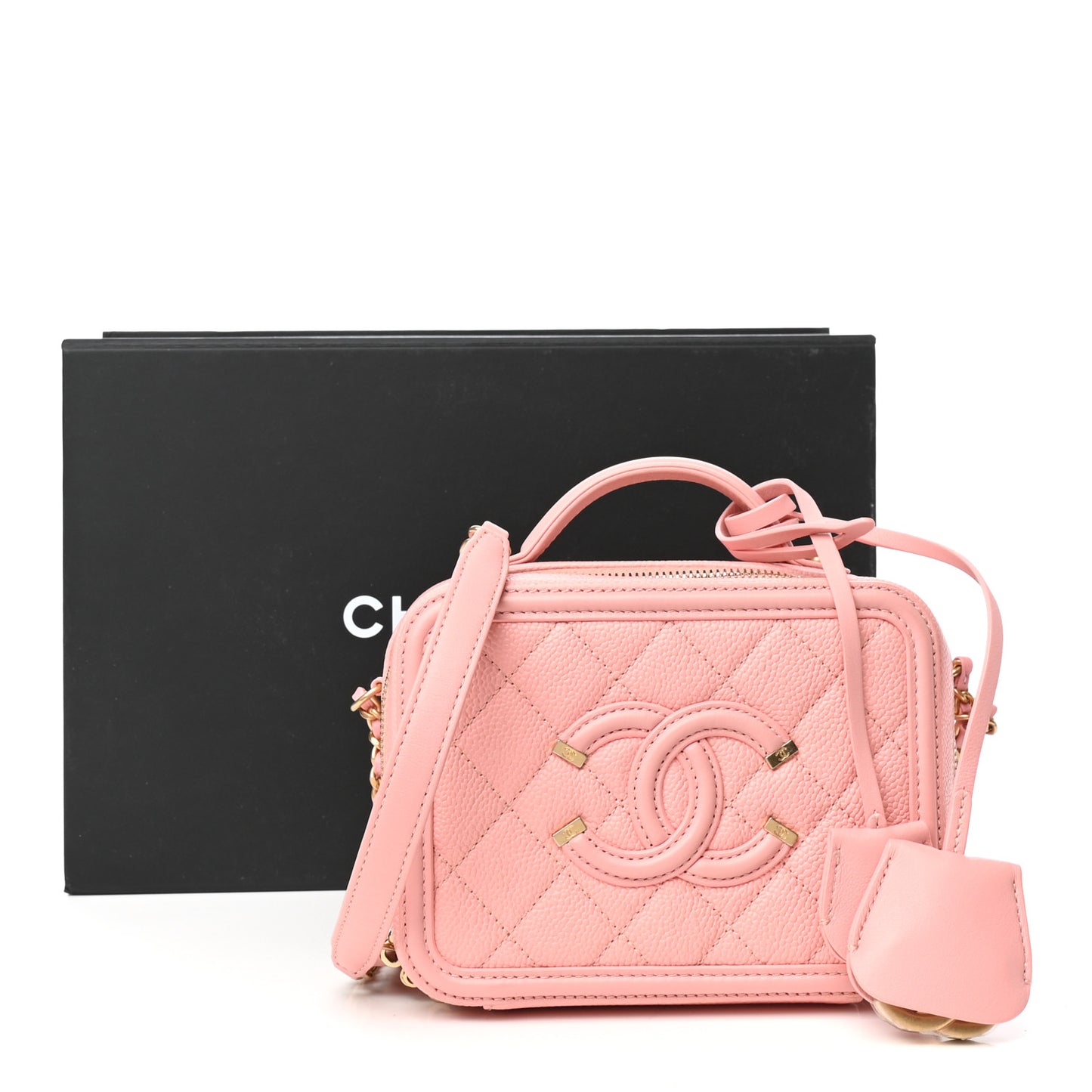 Caviar Quilted Small CC Filigree Vanity Case Rose Pink