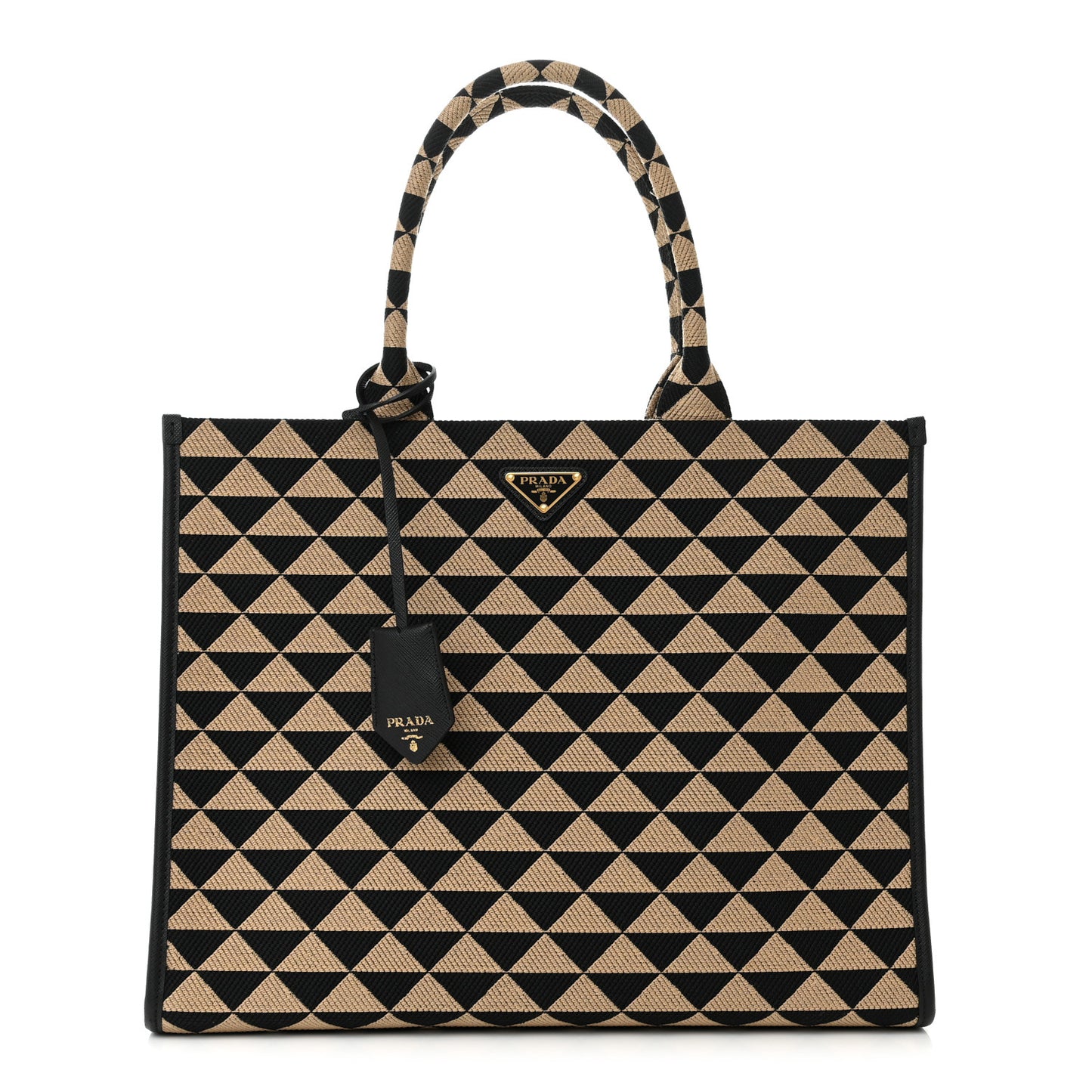 Jacquard Saffiano Triangolo Symbole Embroidered Large Tote Black Corda