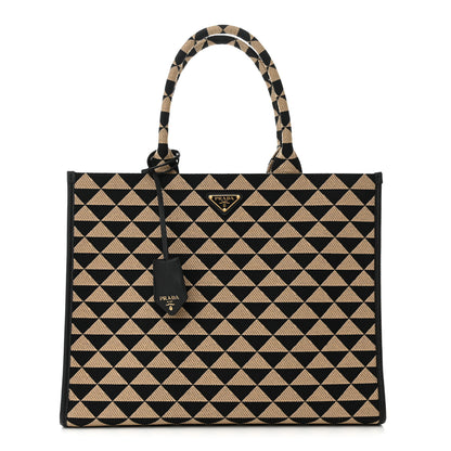 Prada Jacquard Saffiano Triangolo Symbole Embroidered Large Tote Black Corda 1 of 9