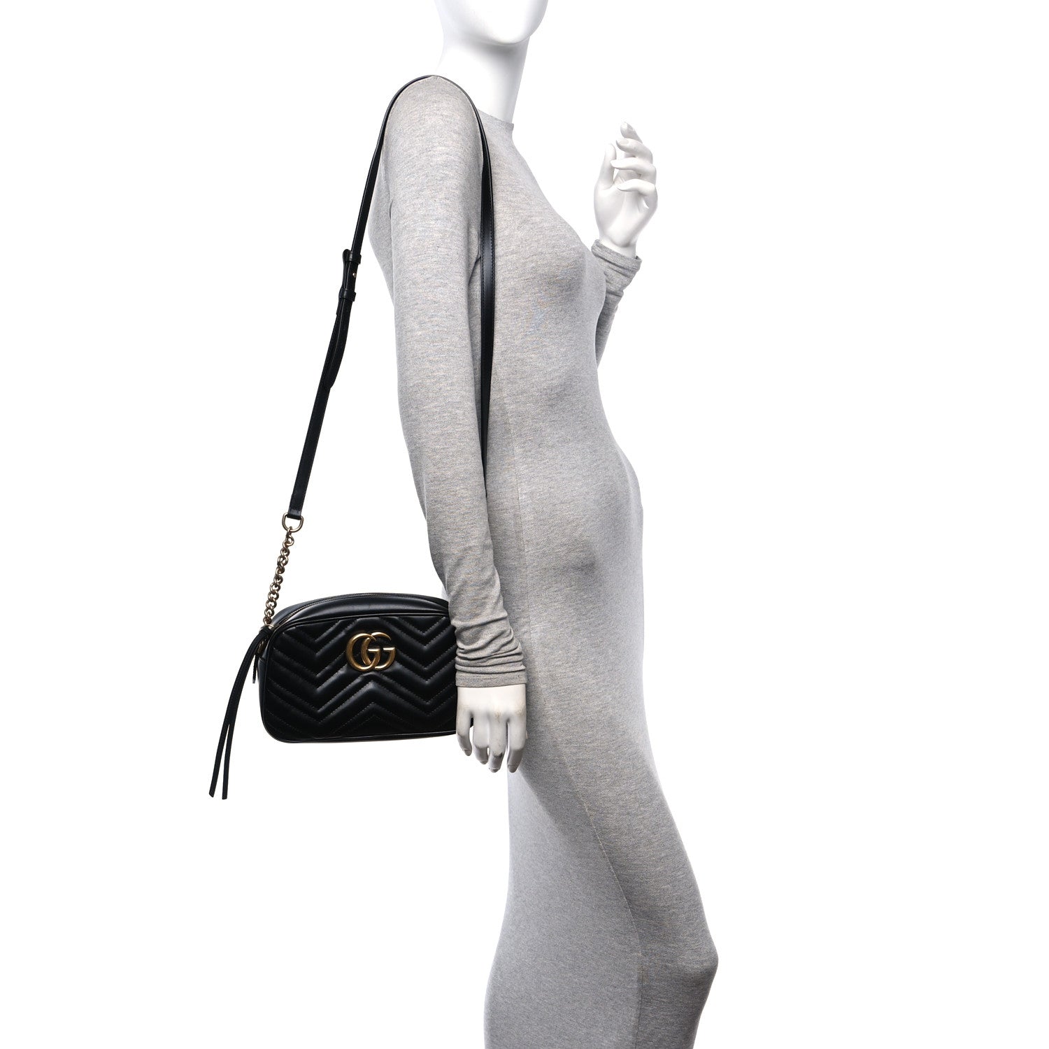 Gucci Calfskin Matelasse Small GG Marmont Chain Shoulder Bag Black 2 of 11