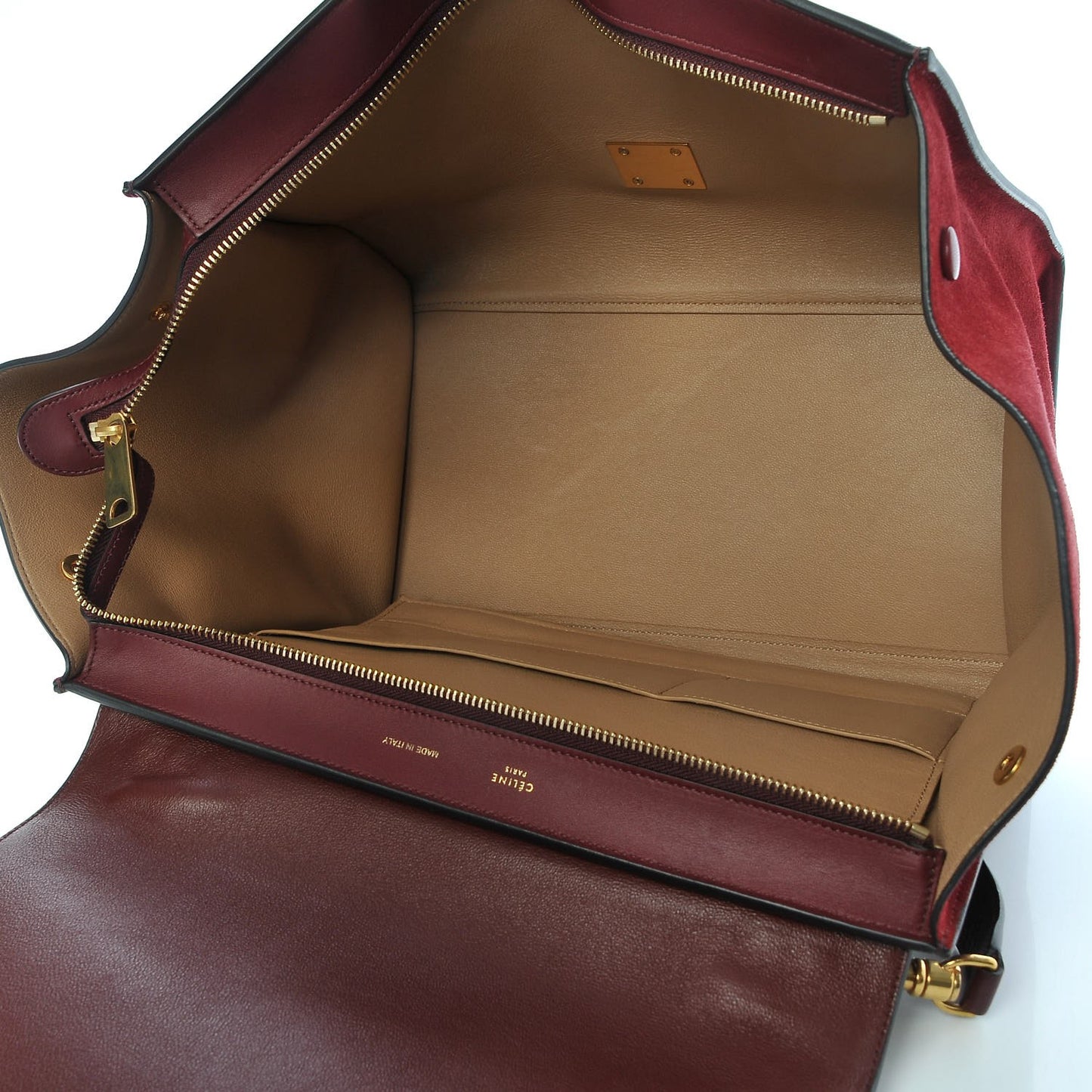 Drummed Calfskin Suede Medium Trapeze Burgundy