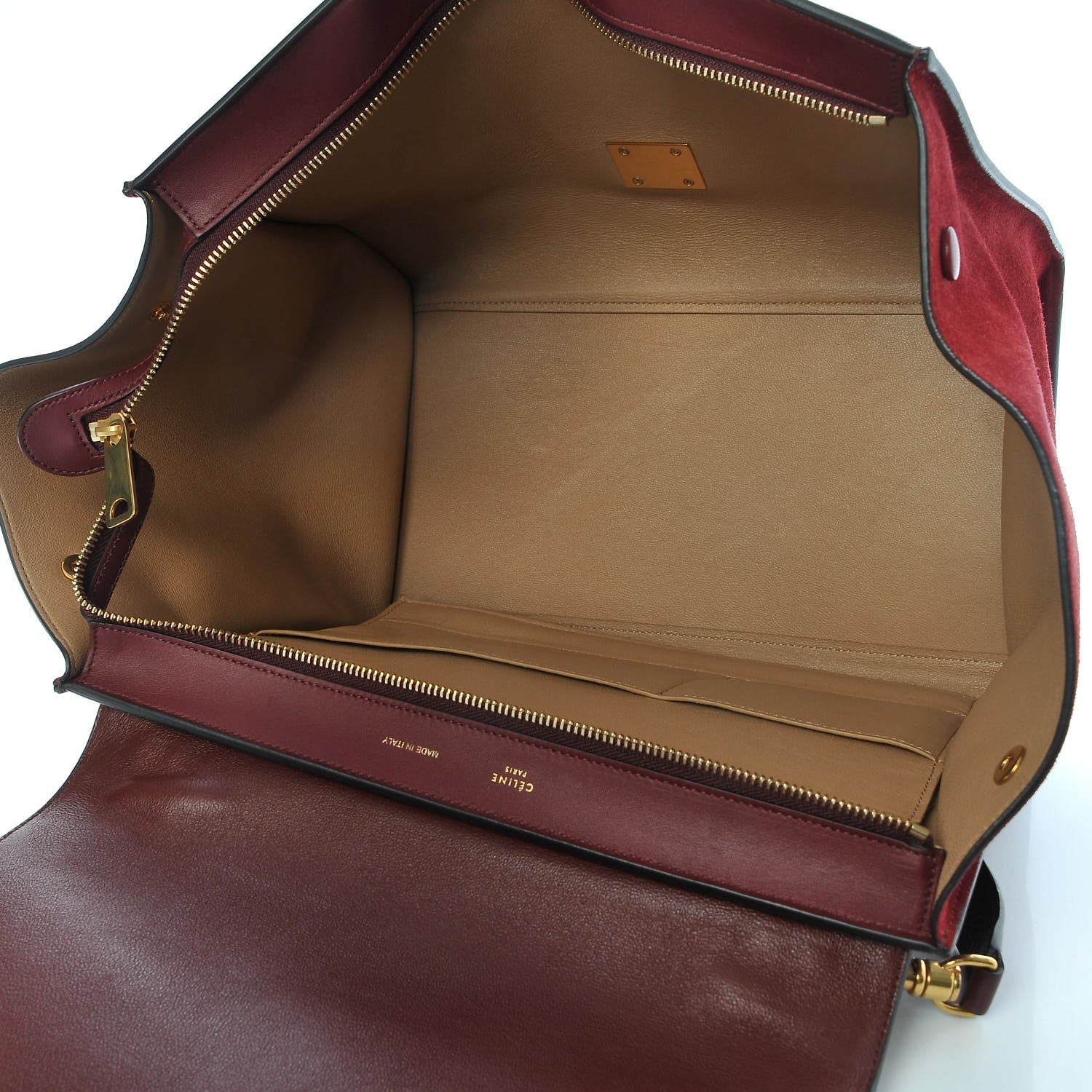Celine Drummed Calfskin Suede Medium Trapeze Burgundy 5 of 9