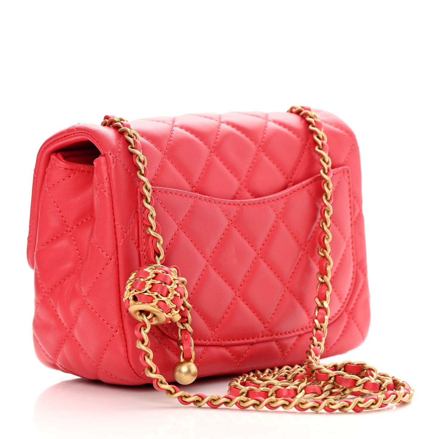 Lambskin Quilted Mini Pearl Crush Flap Red