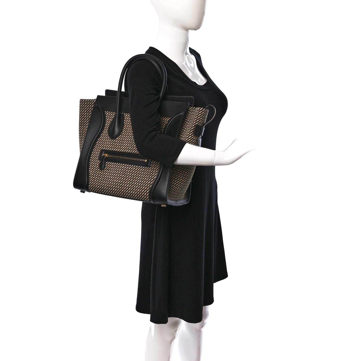 Celine Twill Smooth Calfskin Mini Luggage Dune Black 2 of 8