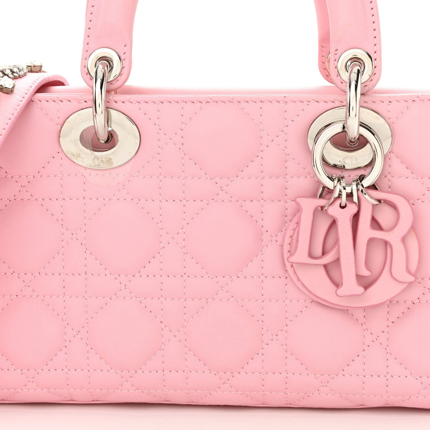 Lambskin Cannage Crystal Medium Lady D-Joy Light Pink