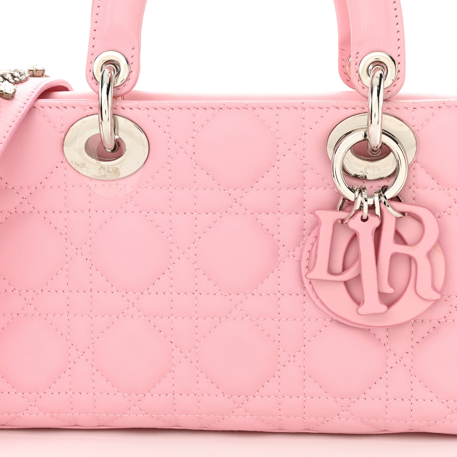 Christian Dior Lambskin Cannage Crystal Medium Lady D-Joy Light Pink 7 of 11
