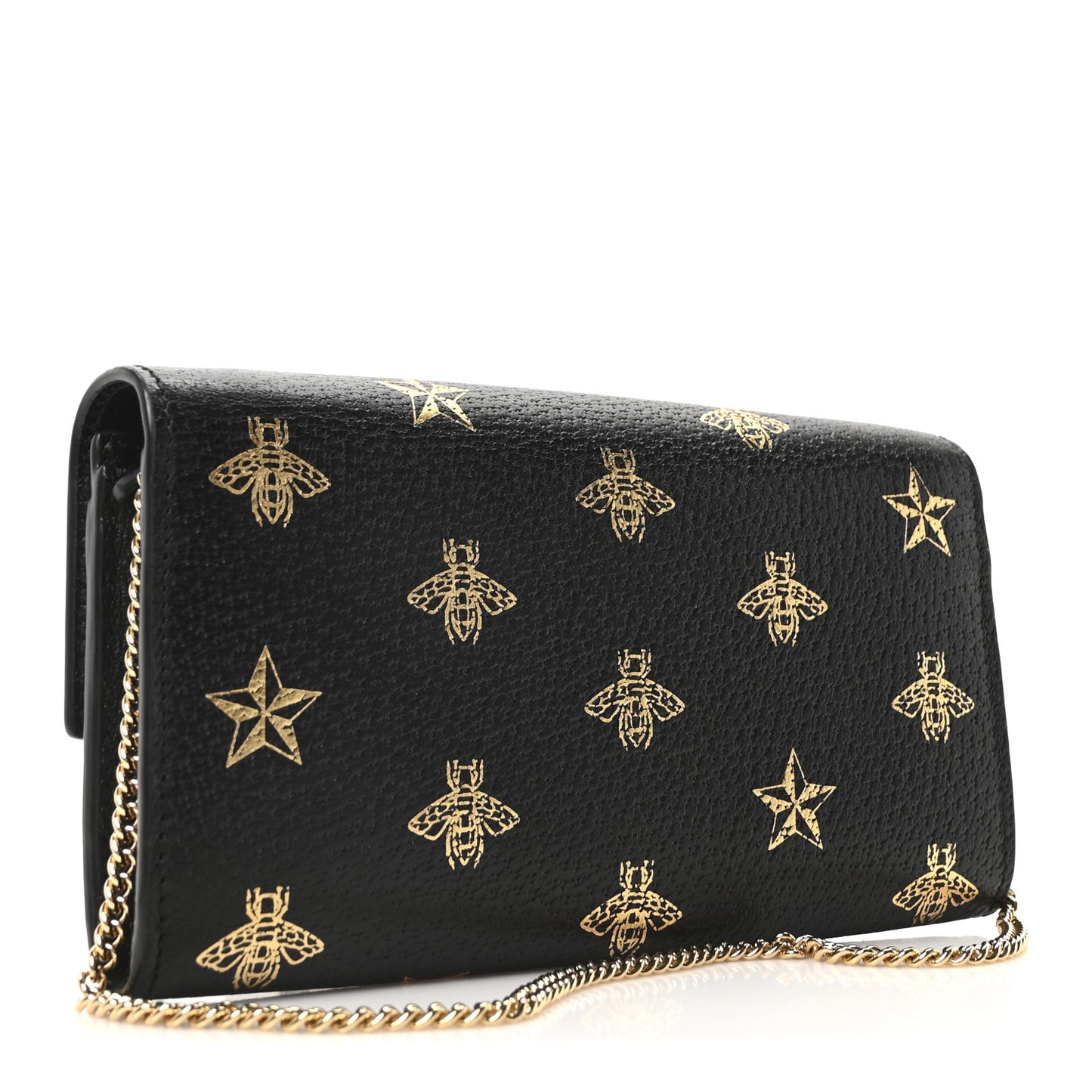 Grained Calfskin Bee Star Continental Chain Wallet Black