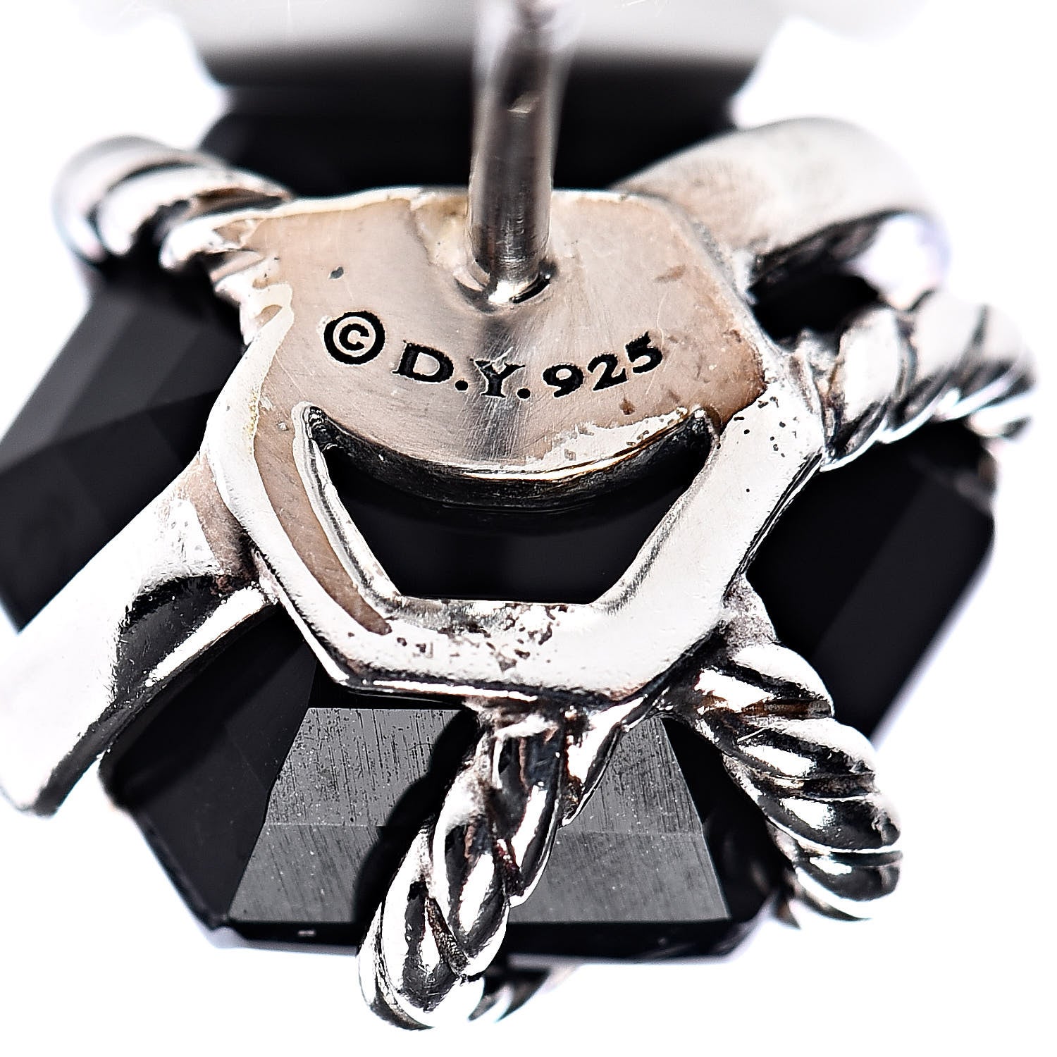 David Yurman Sterling Silver Diamond Black Onyx 11mm Cable Wrap Earrings 4 of 5
