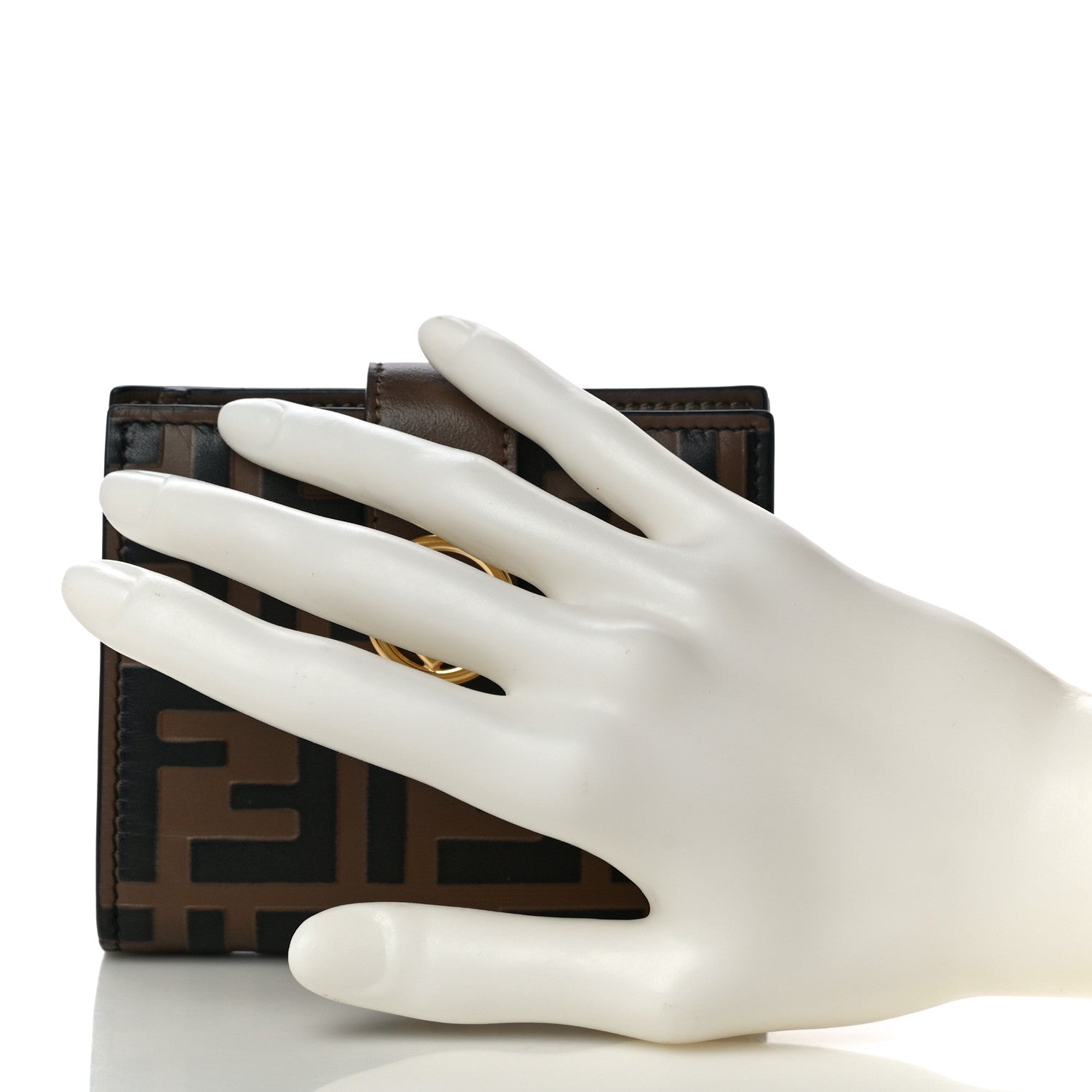 Fendi Vitello Soft F is Fendi Bi-Color FF 1974 Embossed Compact Wallet Maya Black 2 of 10