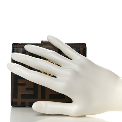 Fendi Vitello Soft F is Fendi Bi-Color FF 1974 Embossed Compact Wallet Maya Black 2 of 10