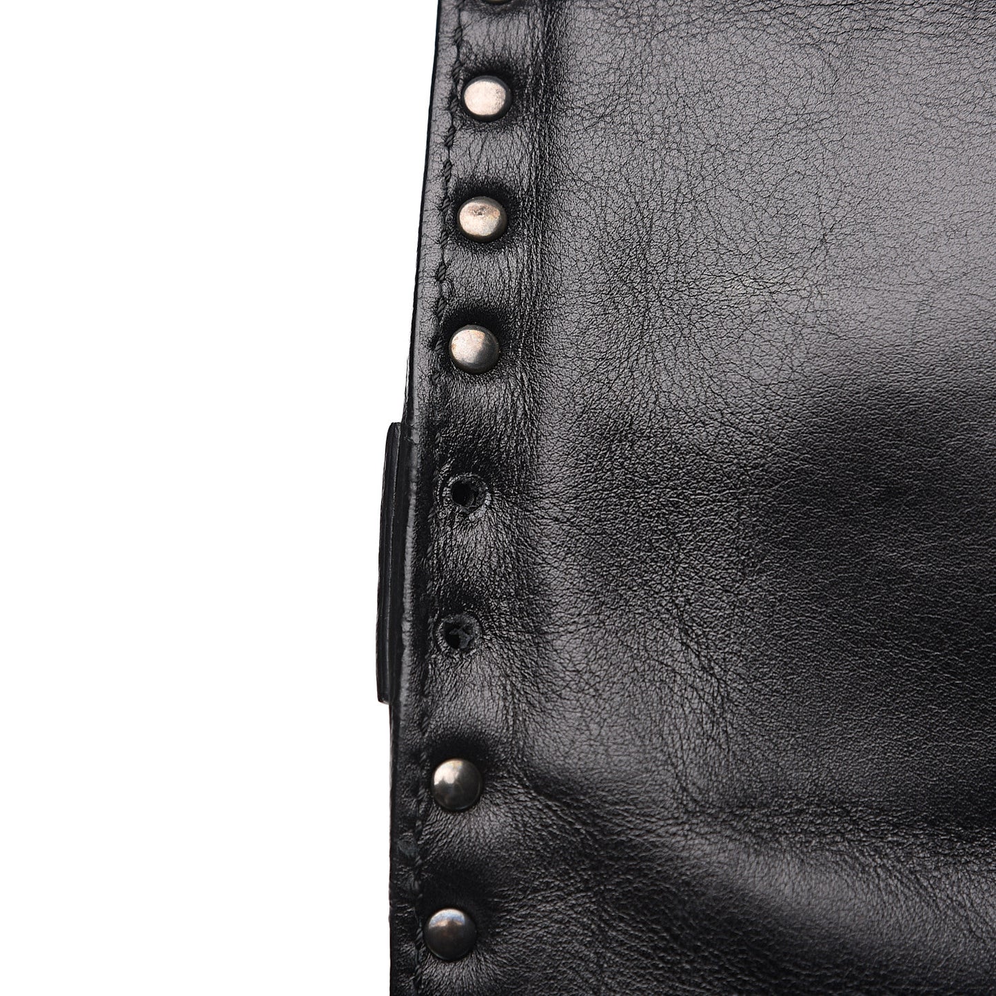 Vitello Rockstud Triple Zip Wristlet Pouch Black