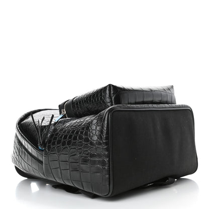 Saint Laurent Calfskin Crocodile Embossed City Backpack Black 3 of 4