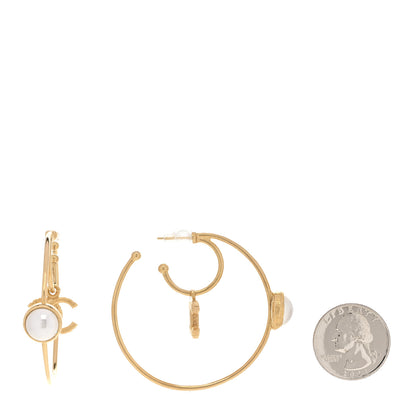 Chanel Pearl CC Tags Hoop Earrings Gold 2 of 5