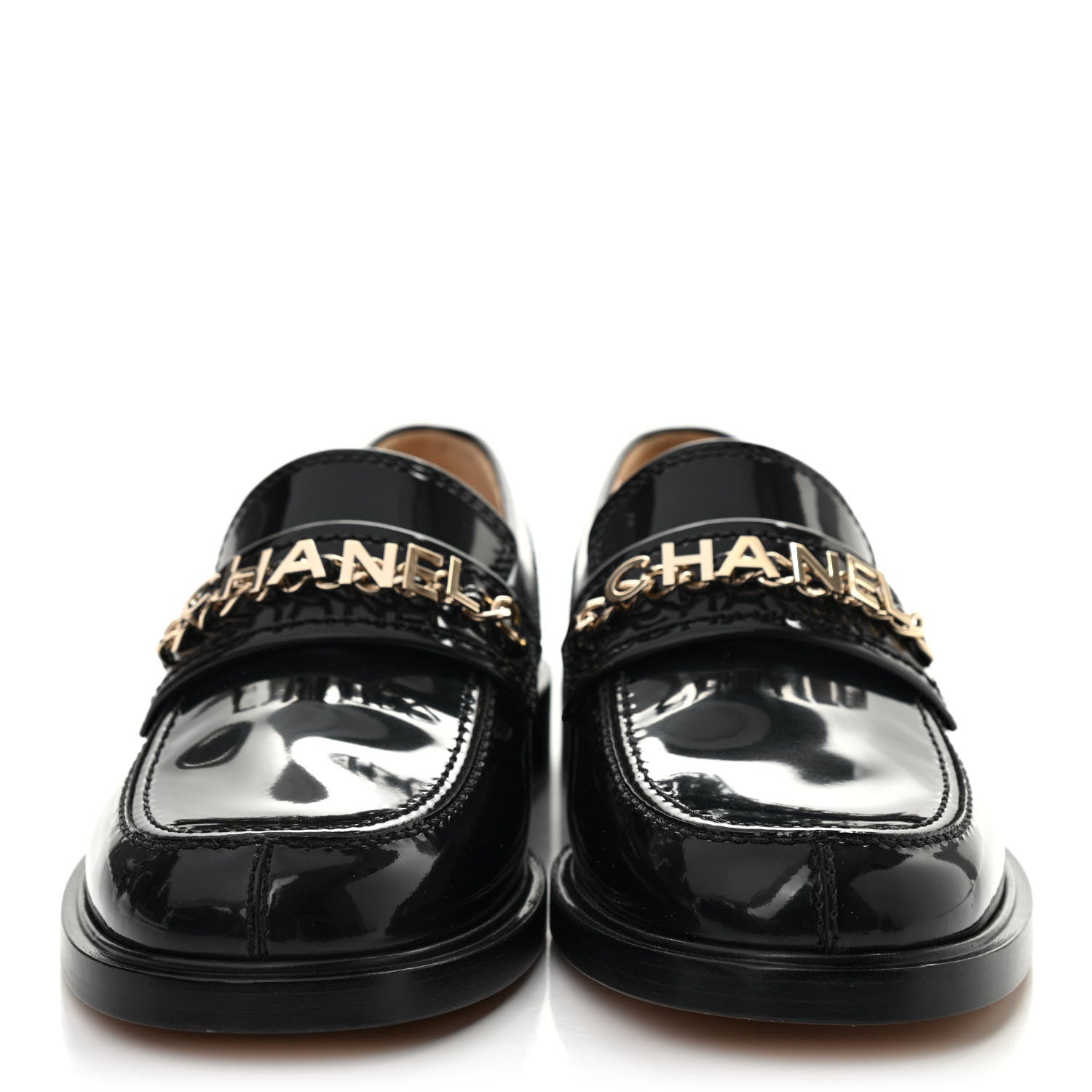 Chanel Shiny Calfskin Logo Loafers 39.5 Black 2 of 8