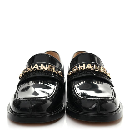 Chanel Shiny Calfskin Logo Loafers 39.5 Black 2 of 8