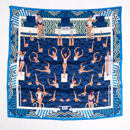 Hermes Silk Ballet Aquatique Scarf 70 Cobalt Marine Creme 2 of 6