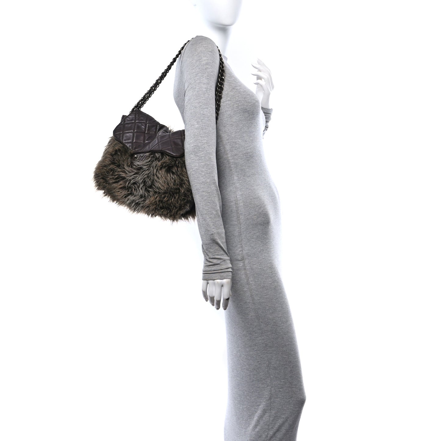 Lambskin Quilted Fantasy Fur Flap Brown