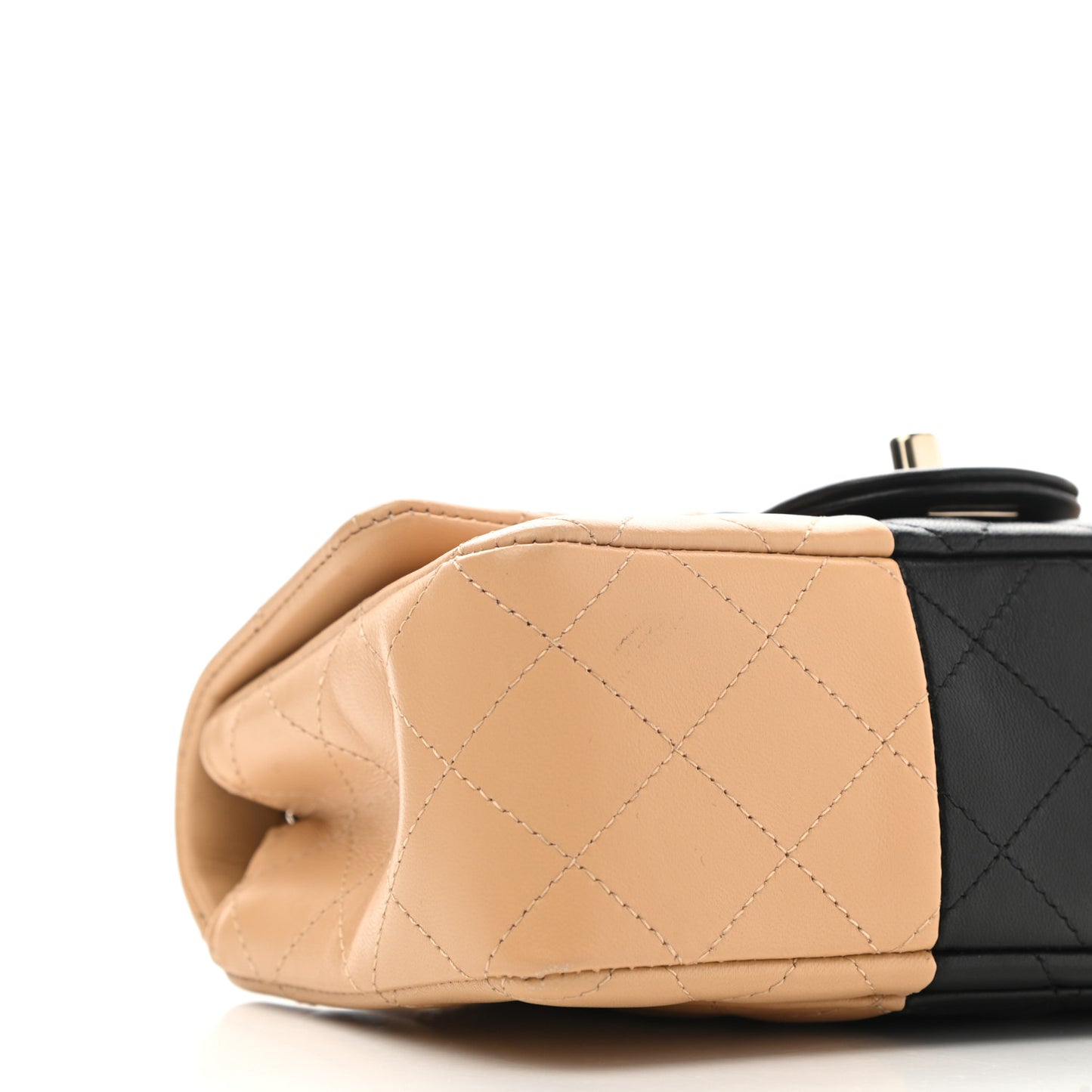 Lambskin Quilted Mini Rectangular Flap Beige Black