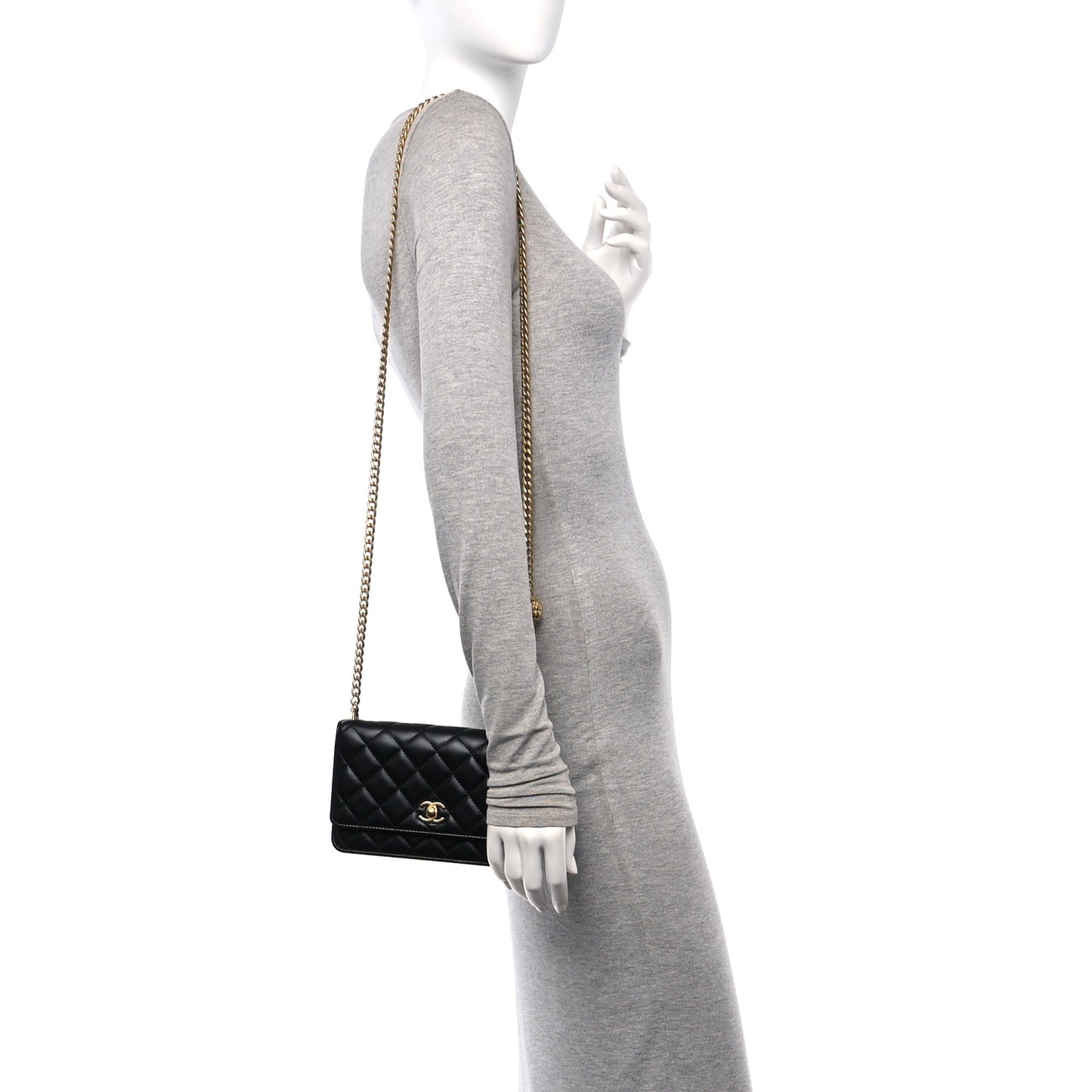Lambskin Quilted Sweet Camellia Wallet On Chain WOC Black