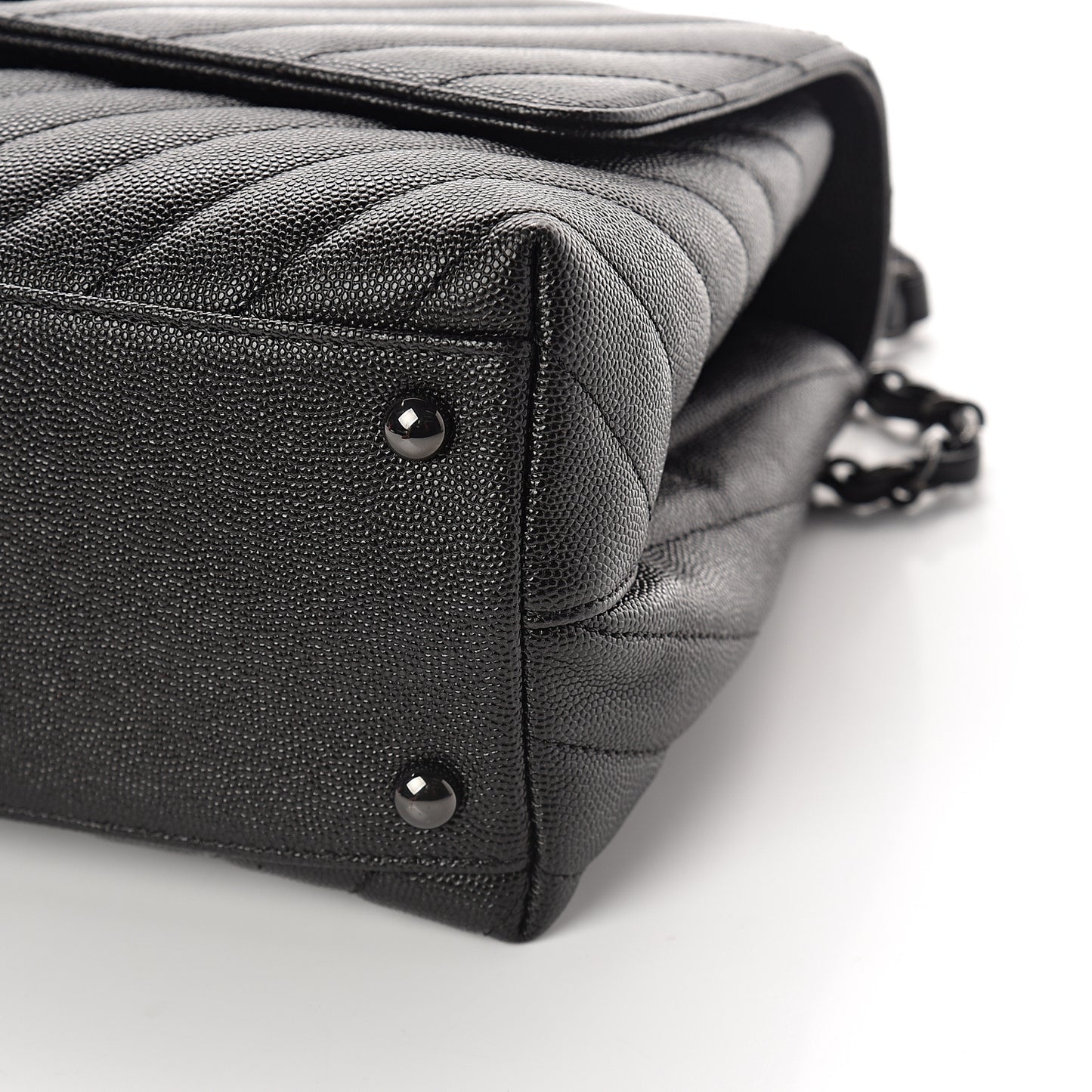 Caviar Chevron Quilted Small Coco Handle Flap So Black