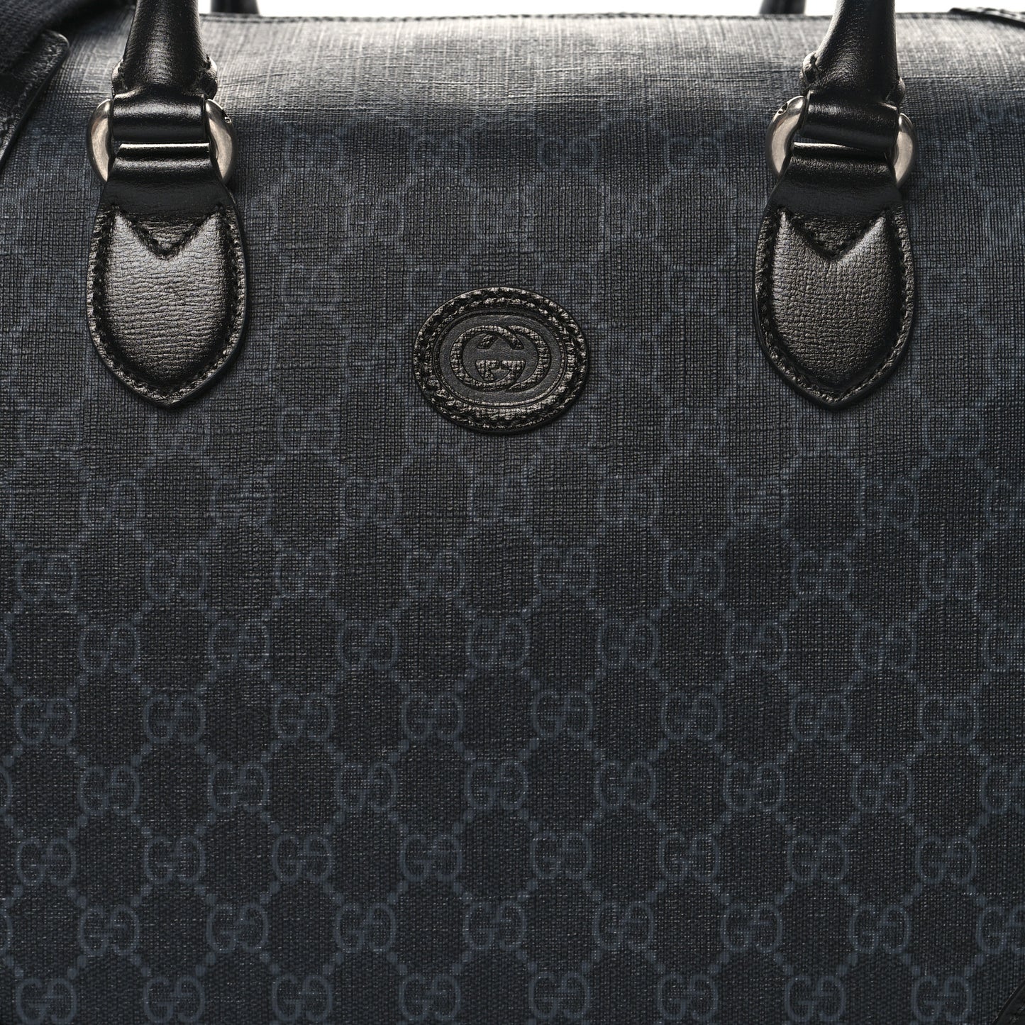 GG Supreme Monogram Azalea Calfskin Retro Interlocking G Large Duffle Bag Black Grey