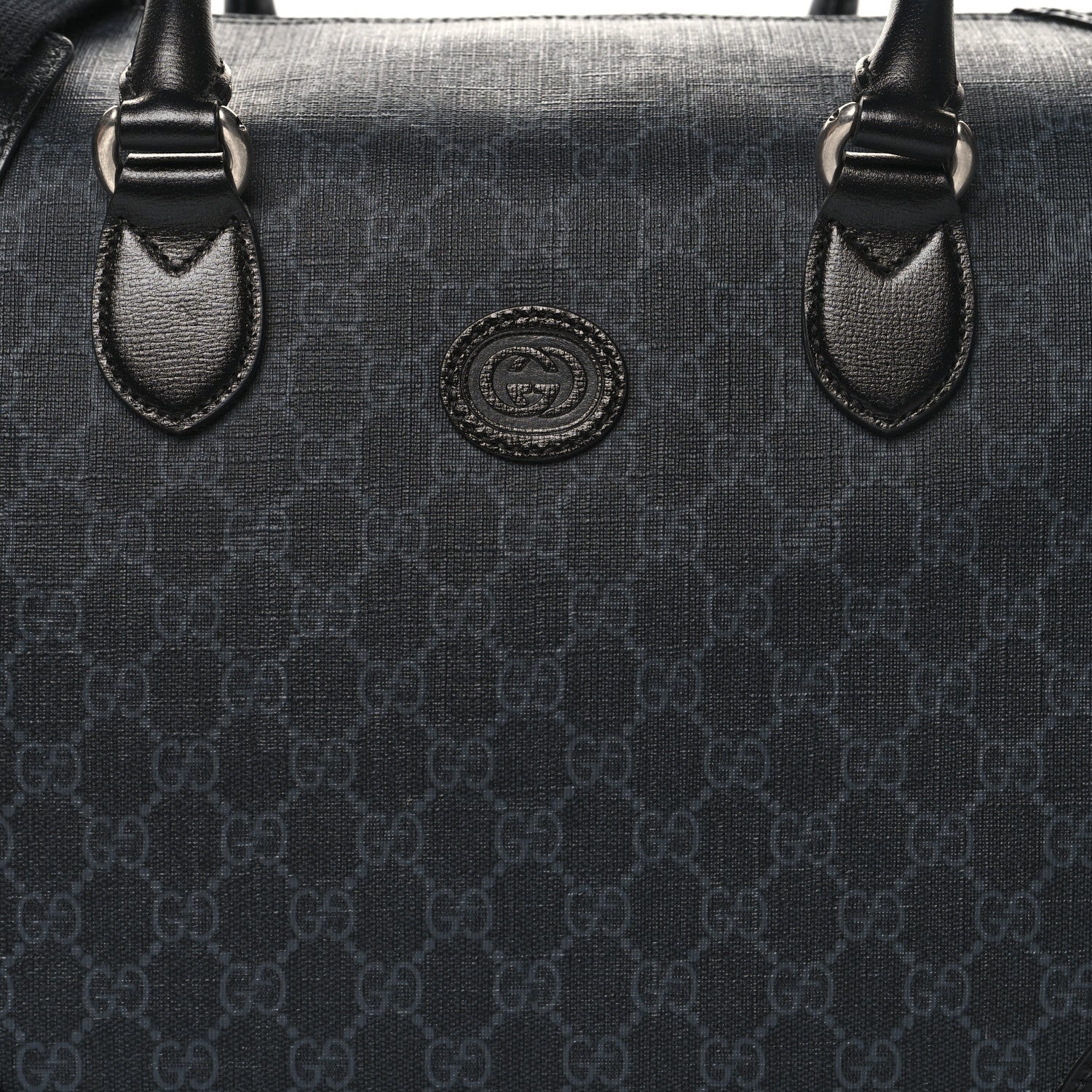 Gucci GG Supreme Monogram Azalea Calfskin Retro Interlocking G Large Duffle Bag Black Grey 7 of 11