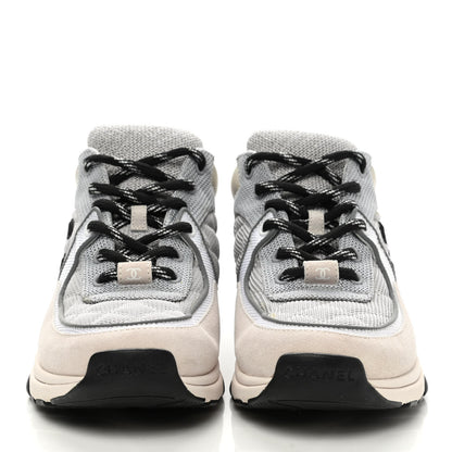 Chanel Nylon Calfskin Suede Womens CC Sneakers 36 Grey White 2 of 10