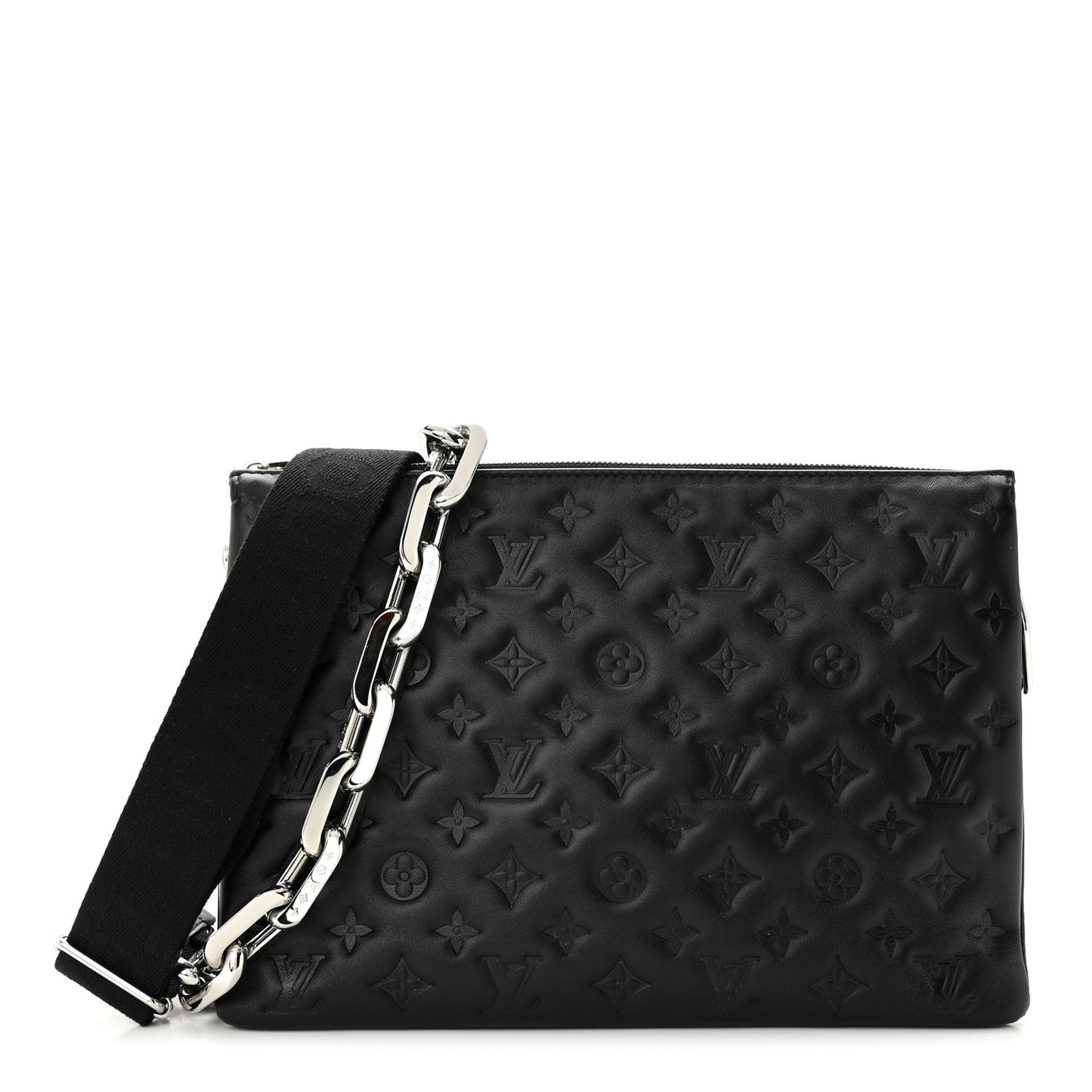 LOUIS VUITTON Lambskin Embossed Monogram Coussin MM Black