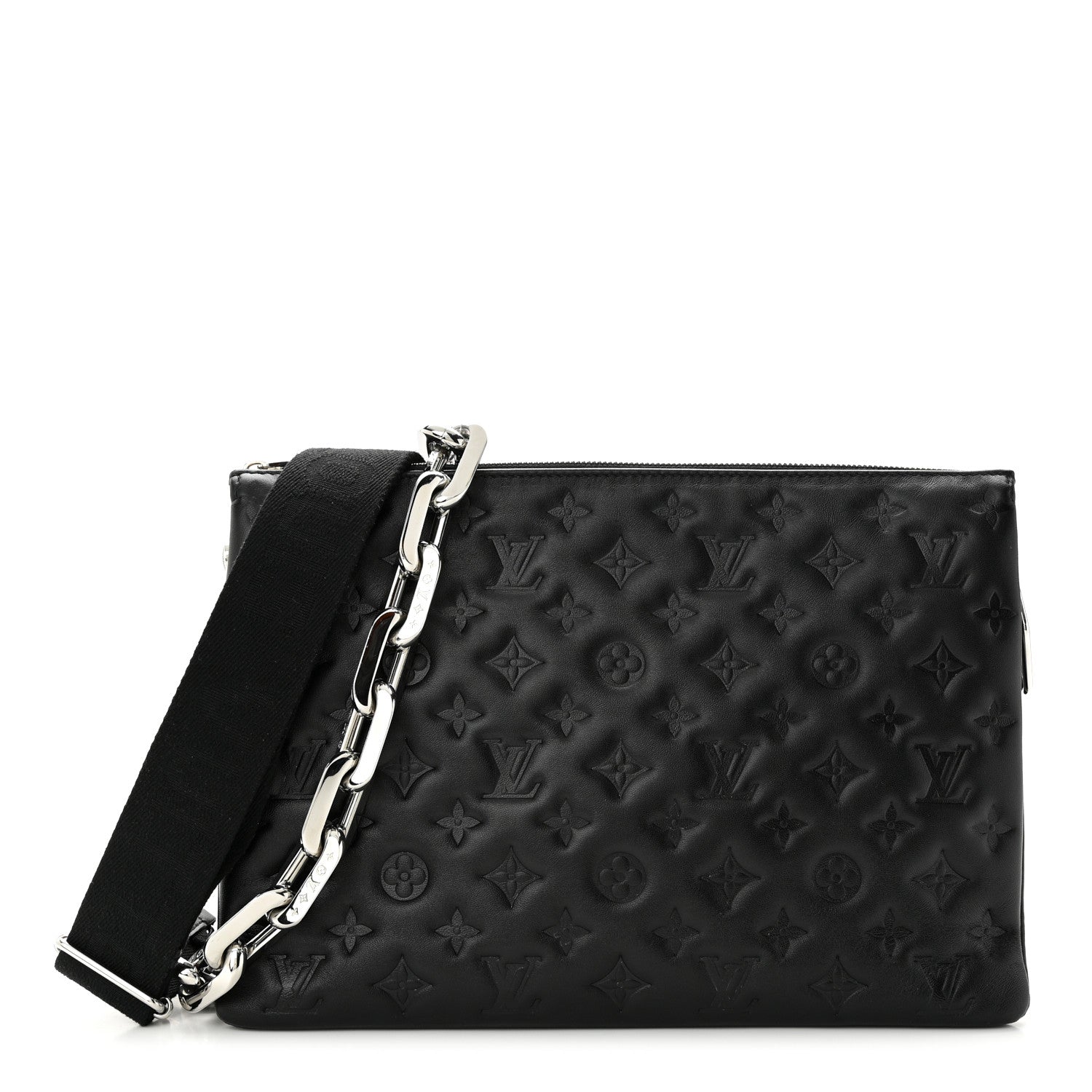 Louis Vuitton LOUIS VUITTON Lambskin Embossed Monogram Coussin MM Black 1 of 9