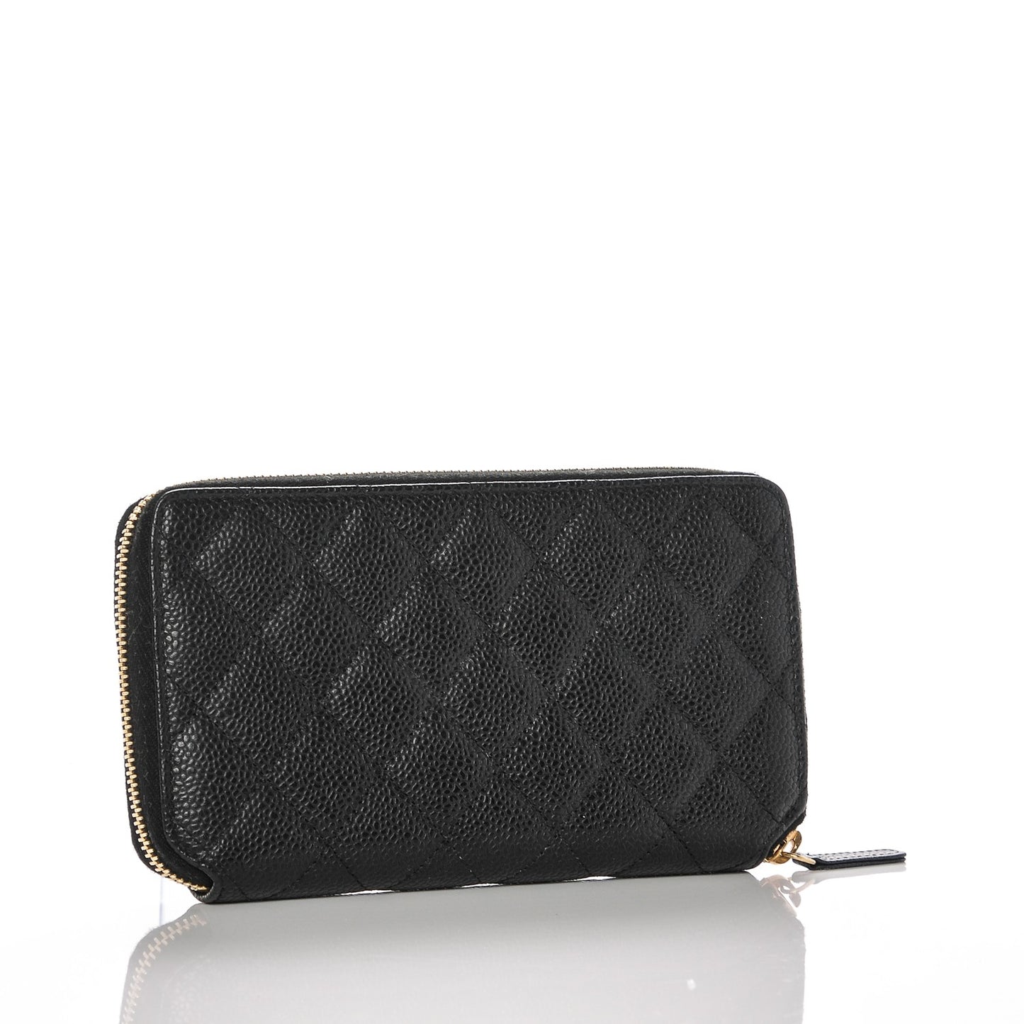 Caviar Quilted Large Gusset Zip Around Wallet Black