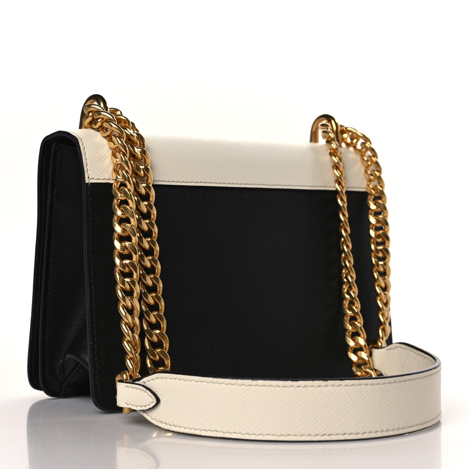 Prada Saffiano Chain Shoulder Bag White Black 3 of 8