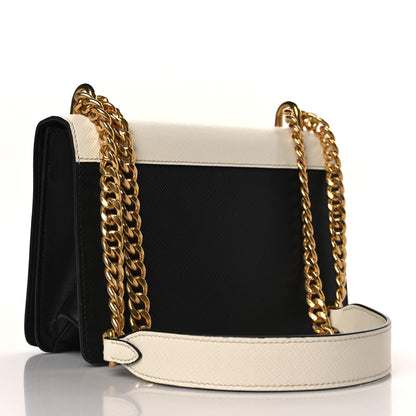 Prada Saffiano Chain Shoulder Bag White Black 3 of 8