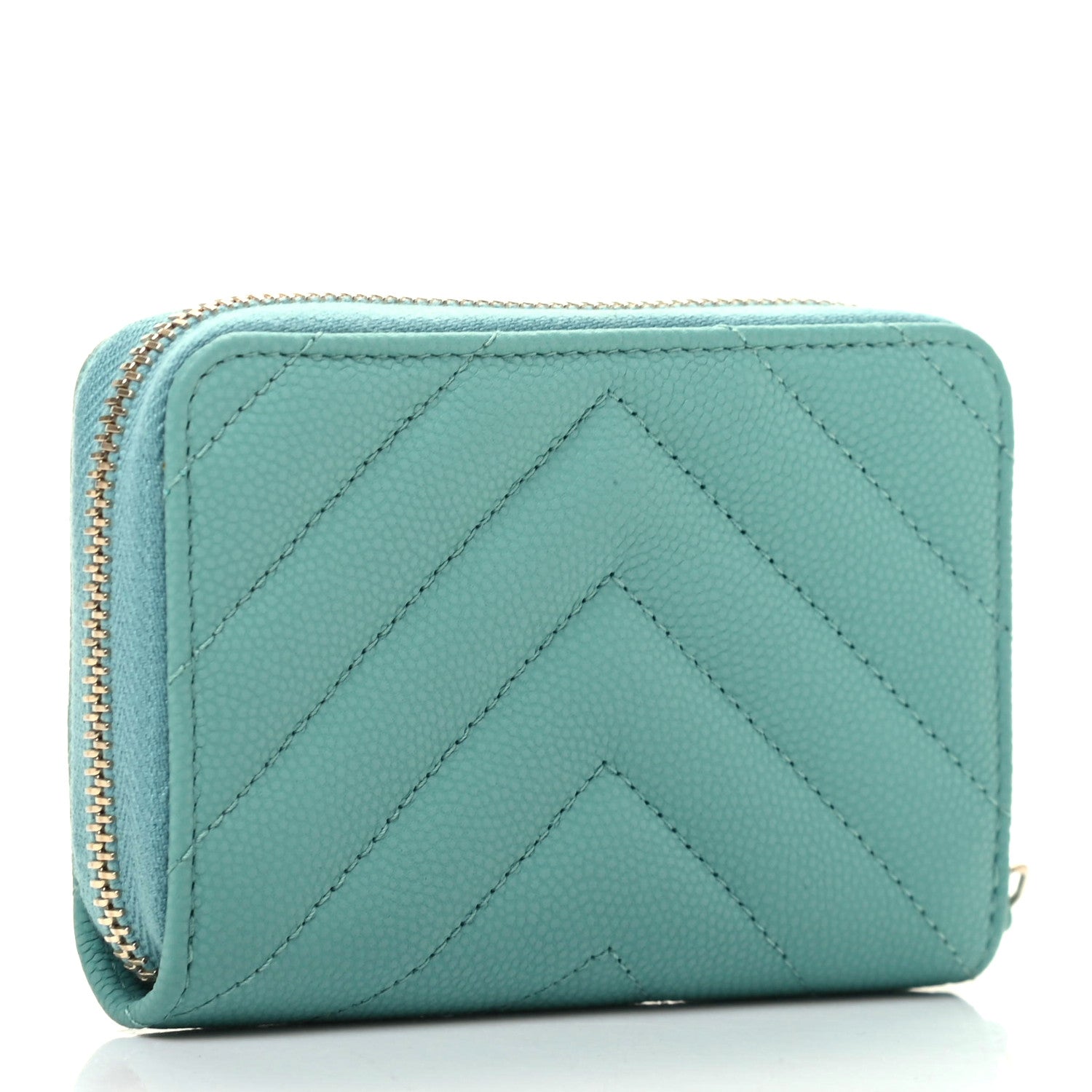 Chanel Caviar Flat Chevron Quilted Zip Around Coin Purse Green 3 of 8