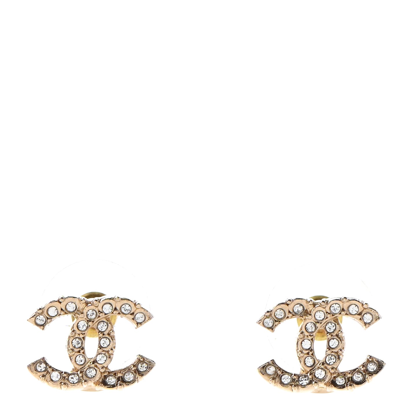 Crystal Studded CC Earrings Gold