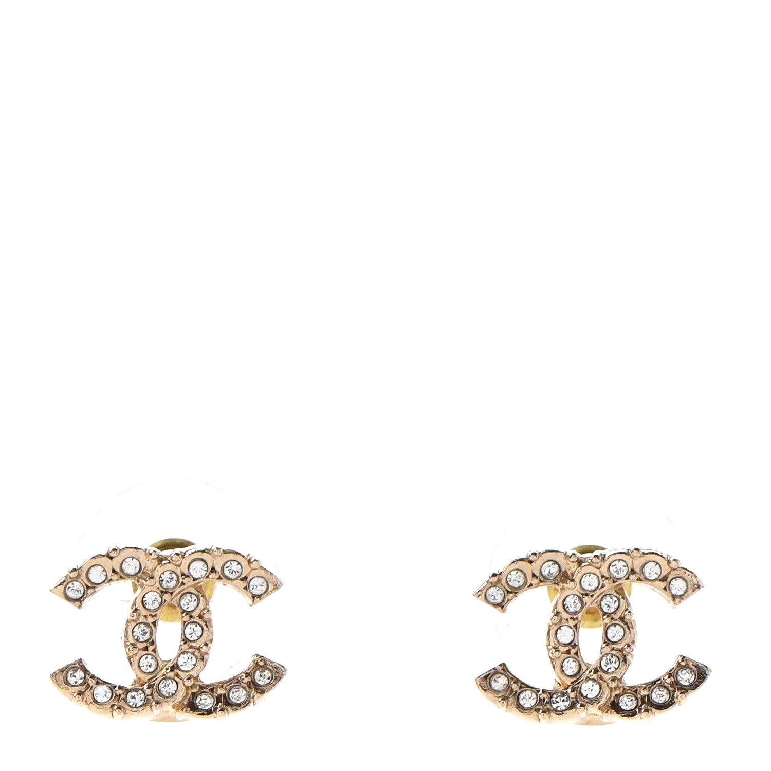 Chanel Crystal Studded CC Earrings Gold 1 of 4