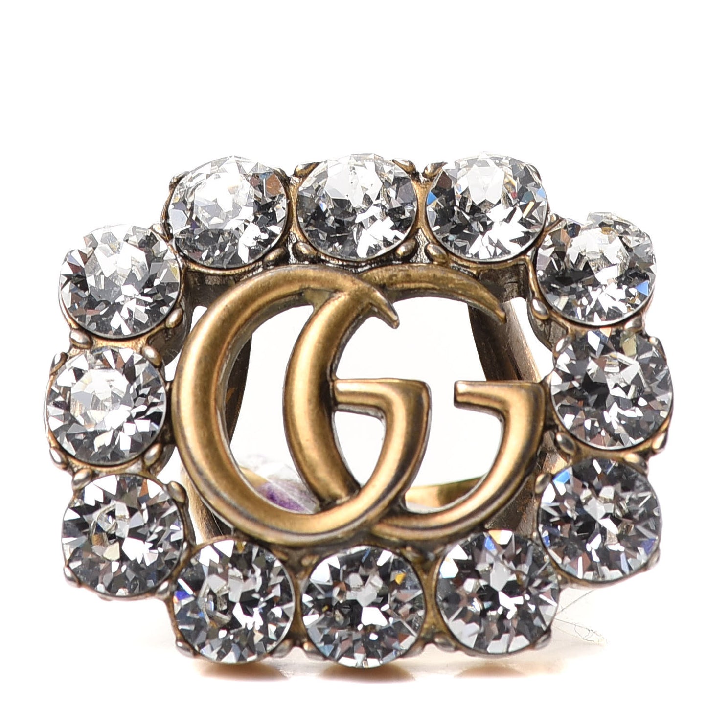 Metal Crystal Double G Ring M Aged Gold